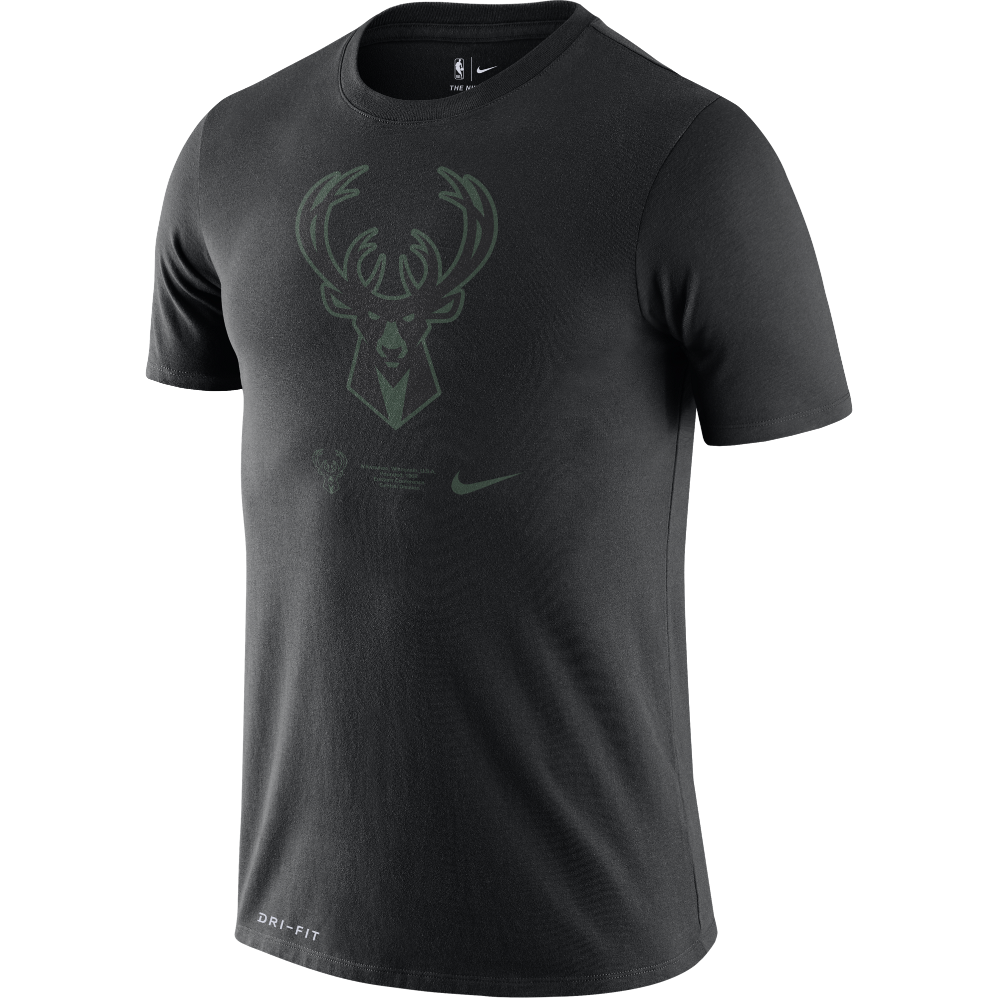 NIKE NBA MILWAUKEE BUCKS DRI-FIT LOGO TEE BLACK