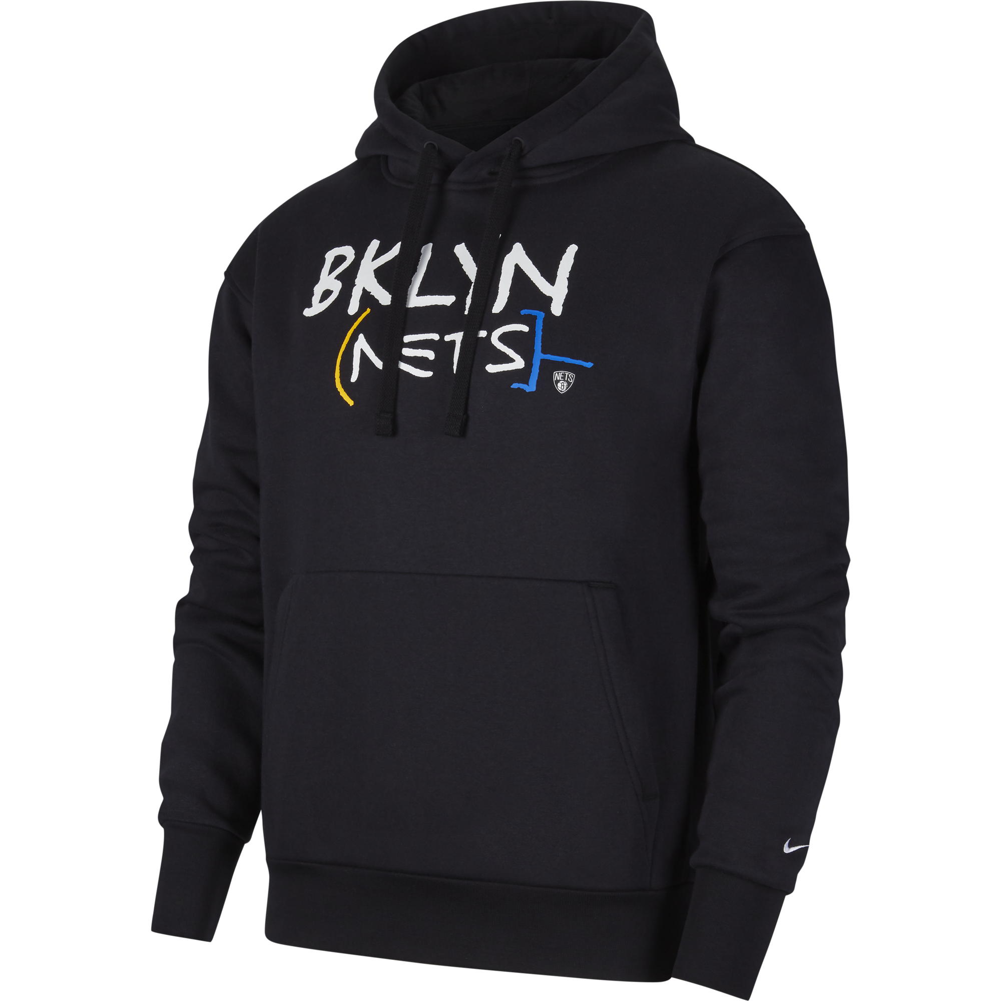 NIKE NBA BROOKLYN NETS CITY EDITION LOGO FLEECE PULLOVER HOODIE BLACK